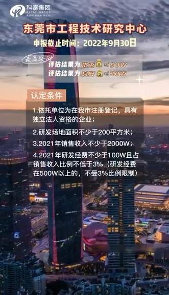 東莞市工程技術研究中心，申報條件、申報時間，最高獎勵50萬