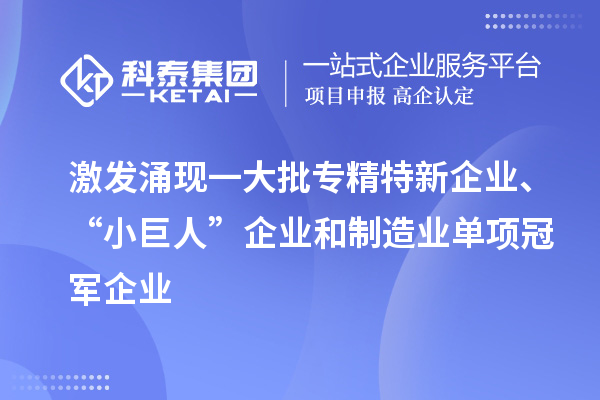 激發(fā)涌現(xiàn)一大批專精特新企業(yè)、“小巨人”企業(yè)和制造業(yè)單項冠軍企業(yè)