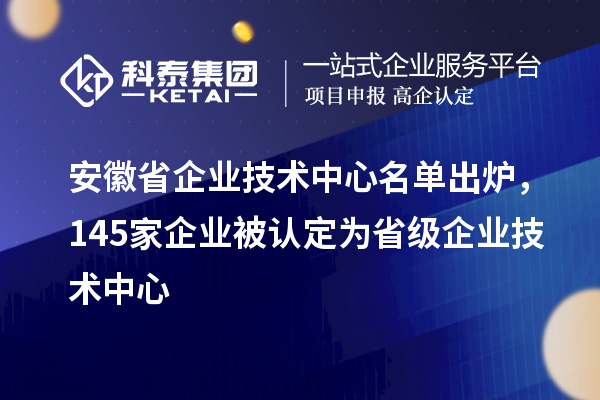 安徽省企業技術中心名單出爐，145家企業被認定為省級企業技術中心
