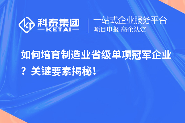如何培育制造業省級單項冠軍企業？關鍵要素揭秘！
