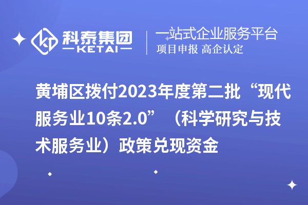 黃埔區(qū)撥付2023年度第二批“現(xiàn)代服務(wù)業(yè)10條2.0”（科學研究與技術(shù)服務(wù)業(yè)）政策兌現(xiàn)資金