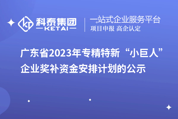 廣東省2023年專精特新“小巨人”企業(yè)獎補(bǔ)資金安排計(jì)劃的公示