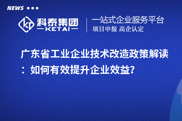 廣東省工業企業技術改造政策解讀：如何有效提升企業效益？
