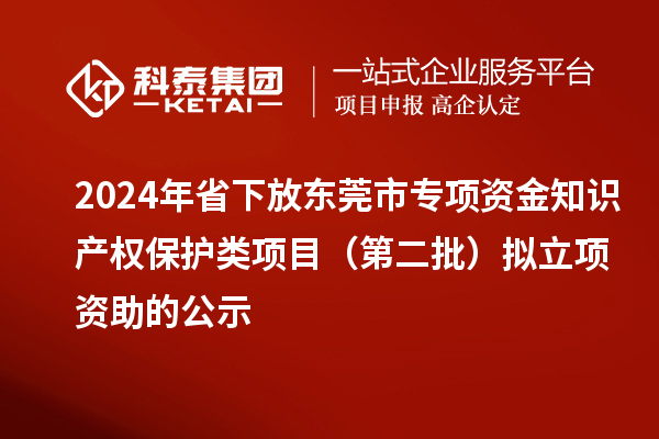 2024年省下放東莞市專項資金知識產(chǎn)權保護類項目（第二批）擬立項資助的公示