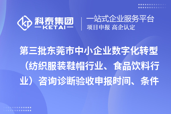 第三批東莞市中小企業(yè)數(shù)字化轉(zhuǎn)型（紡織服裝鞋帽行業(yè)、食品飲料行業(yè)）咨詢診斷驗(yàn)收申報(bào)時(shí)間、條件要求、扶持獎勵(lì)
