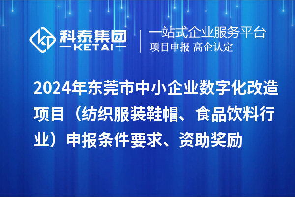 2024年東莞市中小企業數字化轉型城市試點專項資金數字化改造項目（紡織服裝鞋帽、食品飲料行業）申報條件要求、資助獎勵