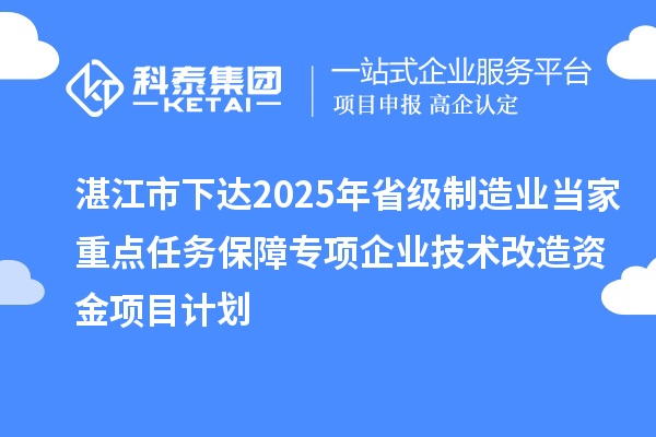 湛江市下達2025年省級制造業(yè)當家重點任務保障專項企業(yè)技術改造資金項目計劃