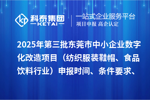 2025年第三批東莞市中小企業(yè)數(shù)字化改造項(xiàng)目（紡織服裝鞋帽、食品飲料行業(yè)）申報(bào)時(shí)間、條件要求、資助獎(jiǎng)勵(lì)