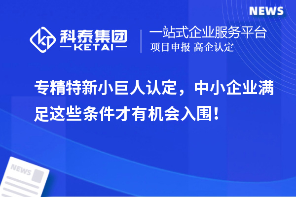 專(zhuān)精特新小巨人認(rèn)定，中小企業(yè)滿(mǎn)足這些條件才有機(jī)會(huì)入圍！
