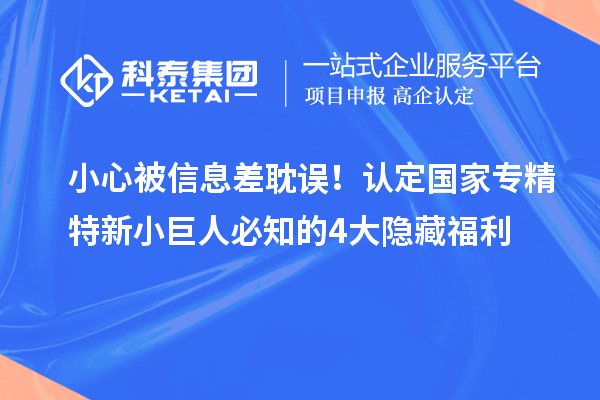 小心被信息差耽誤！認(rèn)定國(guó)家專(zhuān)精特新小巨人必知的4大隱藏福利