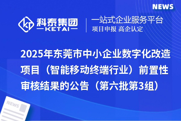 2025年東莞市中小企業(yè)數(shù)字化改造項目（智能移動終端行業(yè)）前置性審核結(jié)果的公告（第六批第3組）